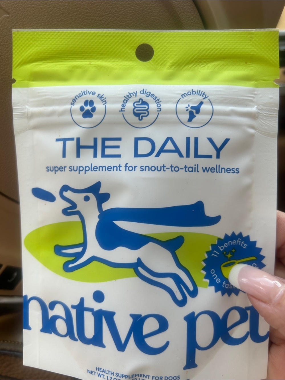 Native Dog Supplement Pouch - Blue & Lime 16 packs.